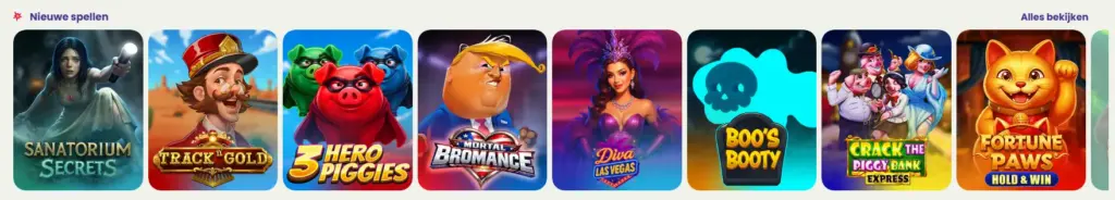Bibliotheek met tafelspellen, slots en live casino