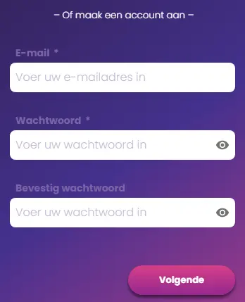 Snel formulier om een spelersaccount aan te maken